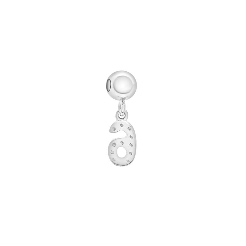 Diamond Accent  Number 6 Bead Charm in Sterling Silver – Image 3 of 3