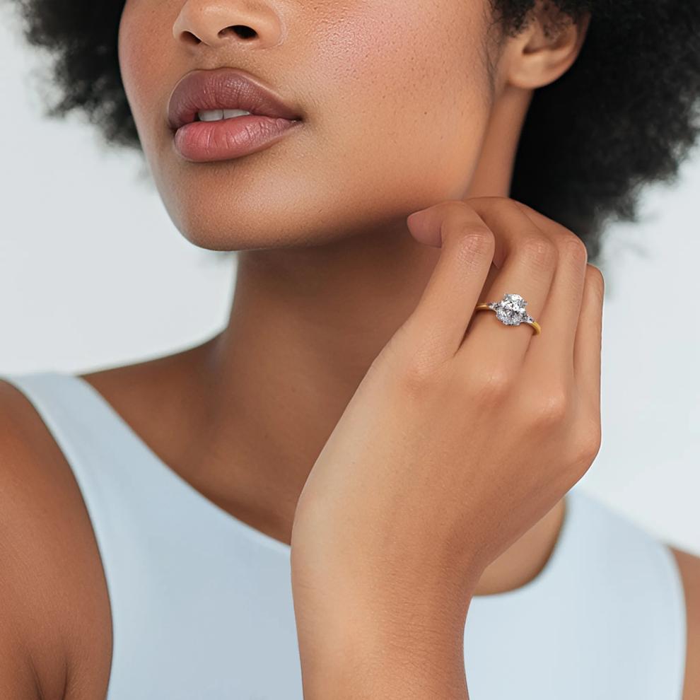 Lab Grown Diamond Oval and Marquise Engagement Ring in 14K Yellow &amp; White Gold (2 1/4 ct. tw.) – Image 5 of 5