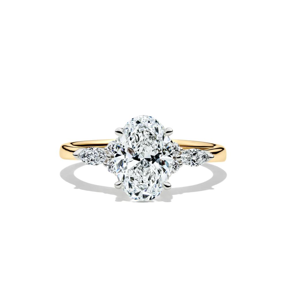 Lab Grown Diamond Oval and Marquise Engagement Ring in 14K Yellow &amp; White Gold (2 1/4 ct. tw.) – Image 1 of 5