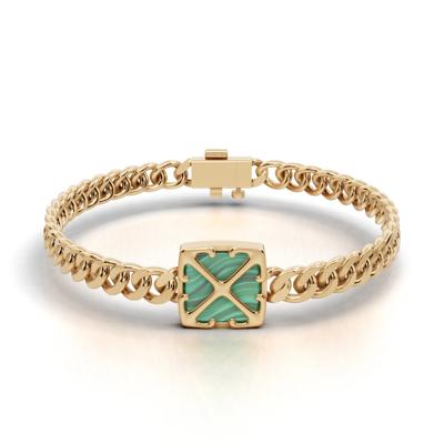 Men's Arrow Design Malachite Curb Chain Bracelet in 18K Gold Vermeil, 8"