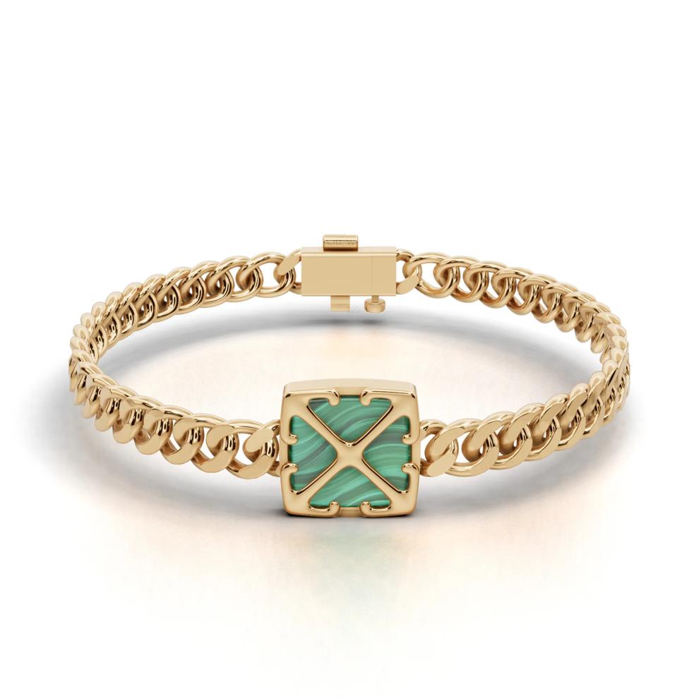 Men's Arrow Design Malachite Curb Chain Bracelet in 18K Gold Vermeil, 8" – Image 1 of 2