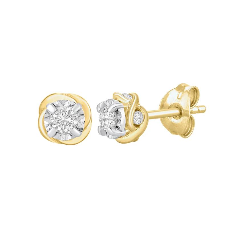 Diamond Cluster Stud Earrings with Illusion Settings in 10K Yellow Gold (1/4 ct. tw.) – Image 1 of 1