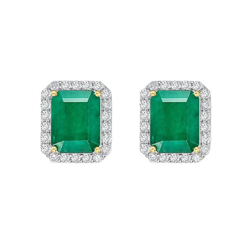 Emerald &amp; Diamond Halo Stud Earrings in 14K White Gold &#40;7/8 ct. tw.&#41; – Image 1 of 2