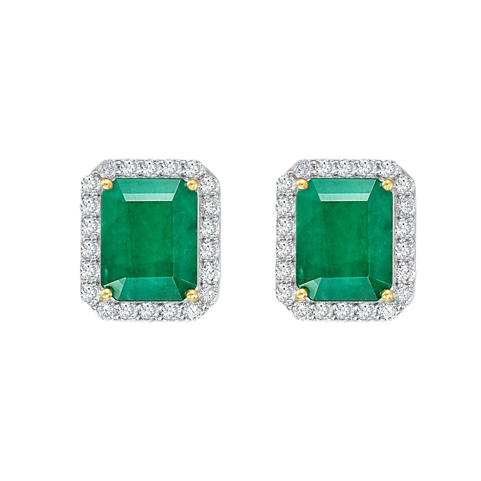 Emerald &amp; Diamond Halo Stud Earrings in 14K White Gold (7/8 ct. tw.) – Image 1 of 2