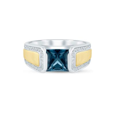 Men's London Blue Topaz and Diamond Ring in 10K White and Yellow Gold (1/4 ct. tw.)