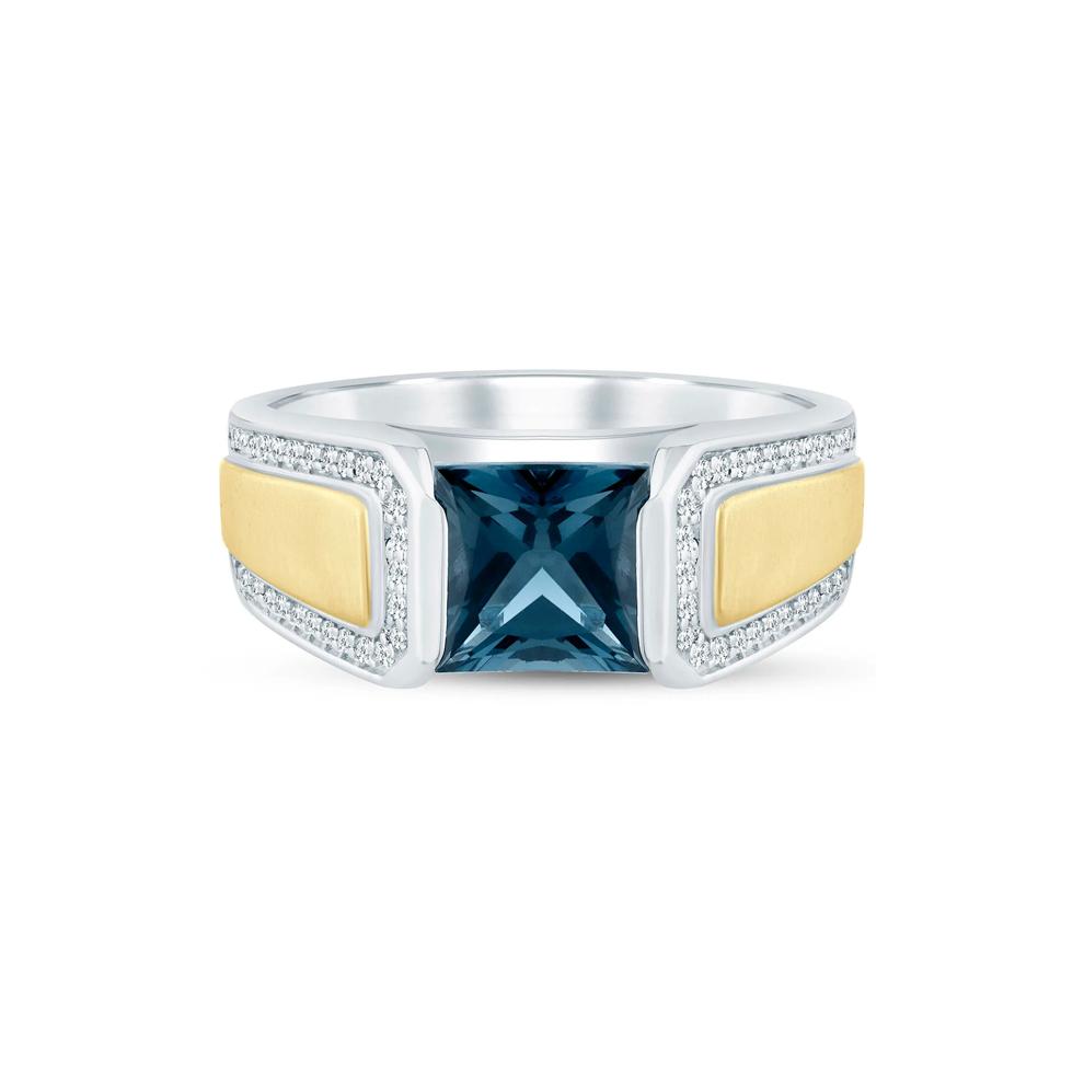 Men's London Blue Topaz and Diamond Ring in 10K White and Yellow Gold (1/4 ct. tw.) – Image 1 of 3