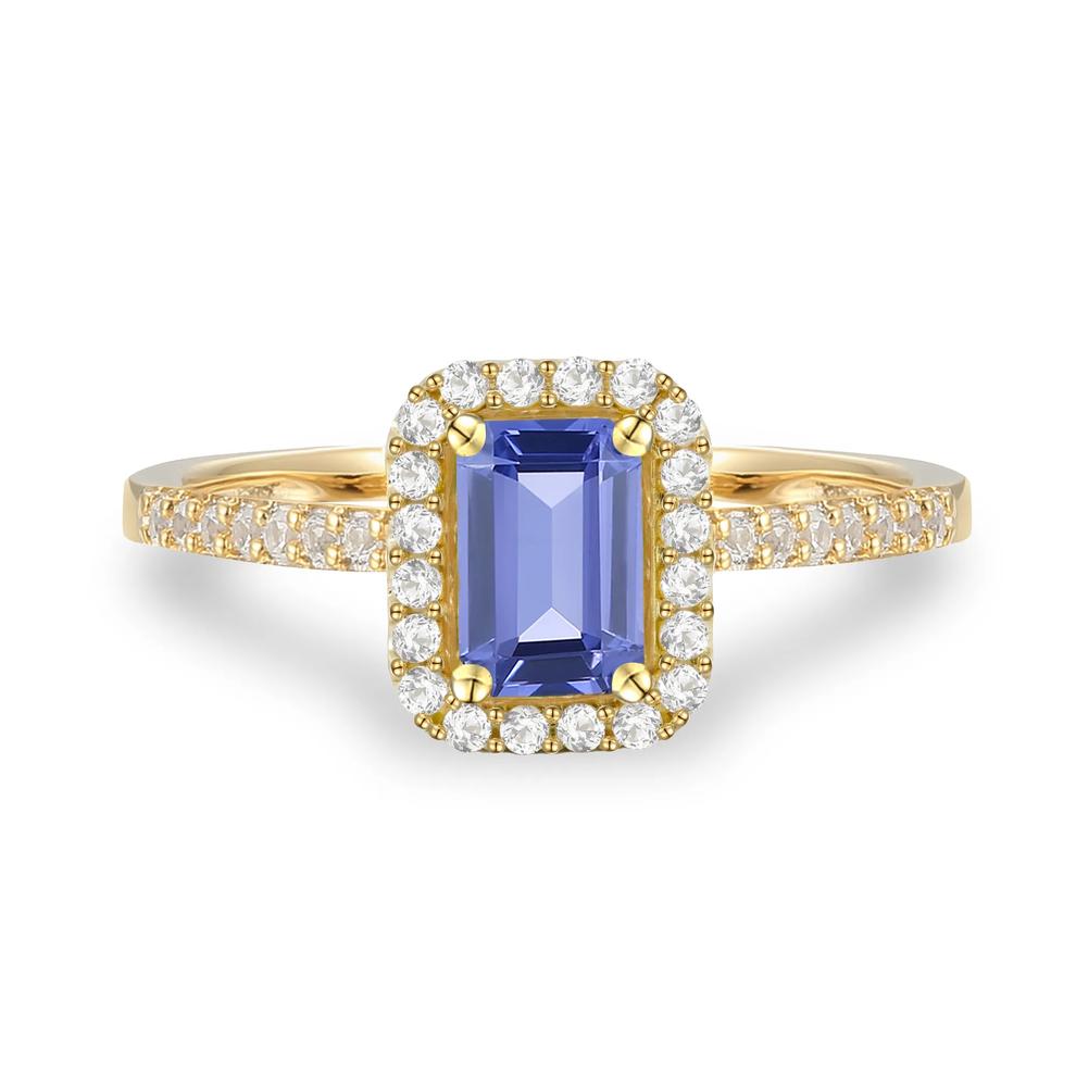 Tanzanite &amp; Diamond Halo Ring in 10K Yellow Gold (1/5 ct. tw.) – Image 1 of 4