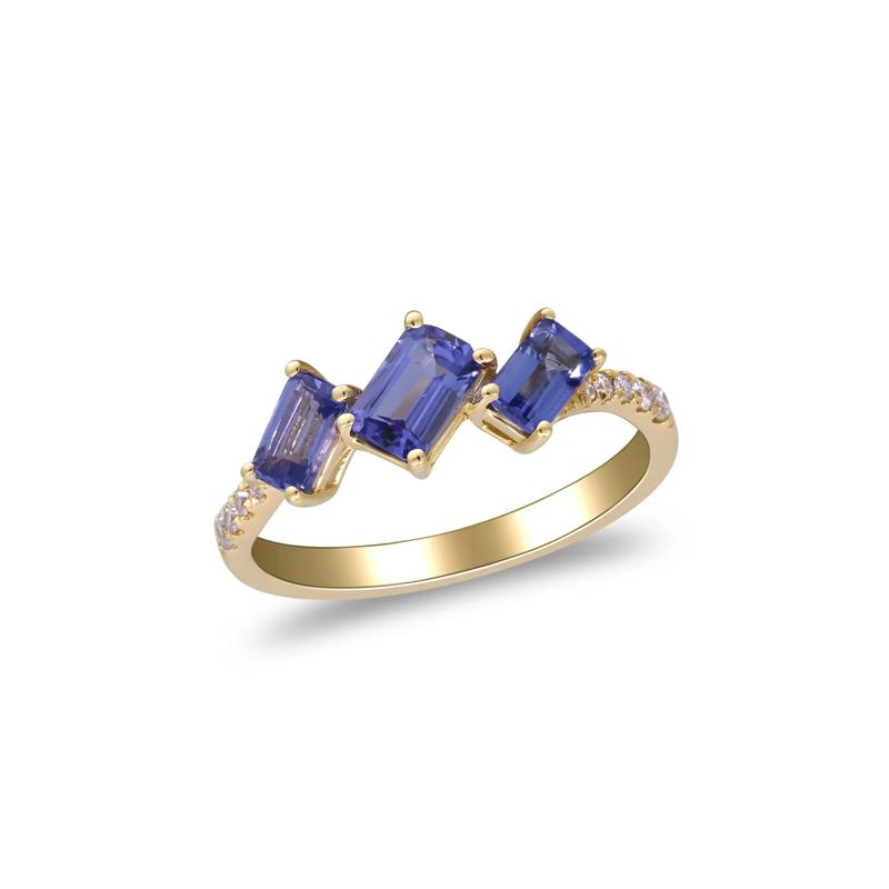 Tanzanite and Diamond Accent Ring in 10K Yellow Gold &#40;1/10 ct. tw.&#41; – Image 5 of 5