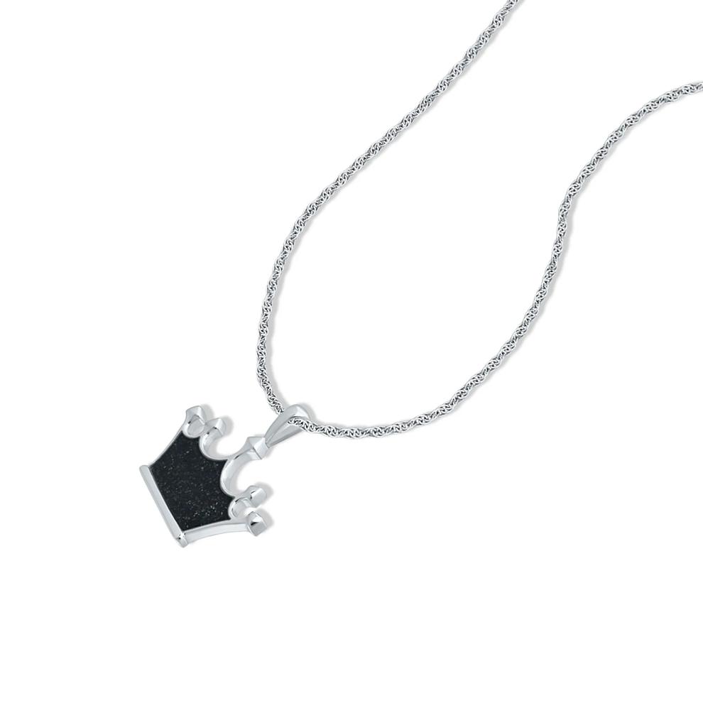 Men's Crushed Black Diamond Crown Pendant Necklace in Sterling Silver – Image 4 of 4