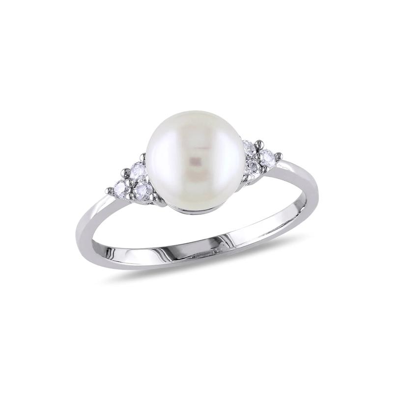 Freshwater Pearl &amp; 1/8 ct. tw. Diamond Ring in 10K White Gold – Image 1 of 3