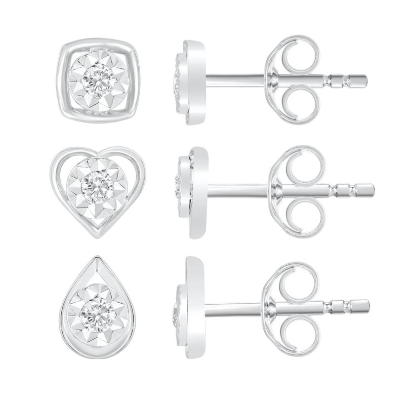 Diamond Stud Earring Three-Pair Set in Sterling Silver &#40;1/5 ct. tw.&#41; – Image 1 of 4