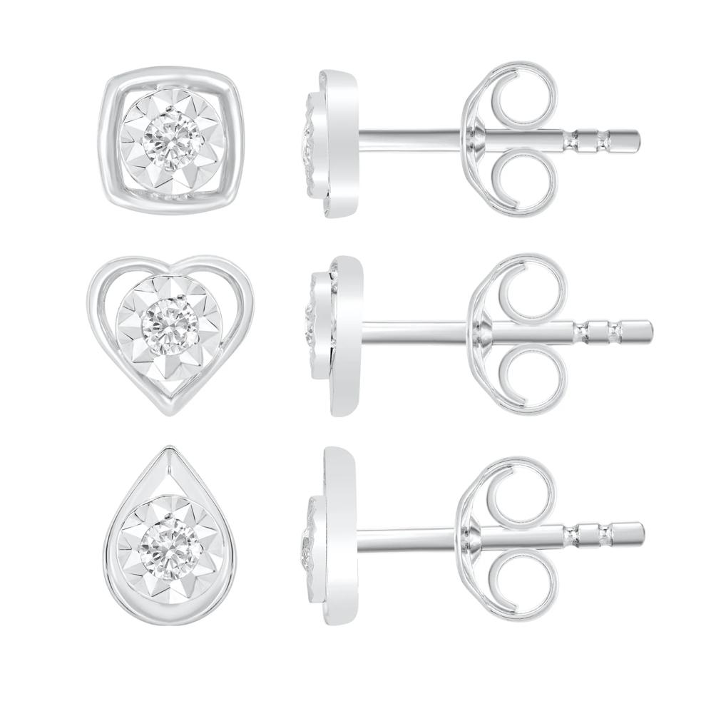 Diamond Stud Earring Three-Pair Set in Sterling Silver (1/5 ct. tw.) – Image 1 of 4