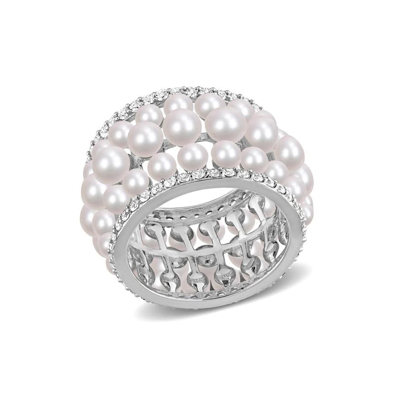 Pearl and Lab-Created White Sapphire Ring in Sterling Silver – Image 5 of 7