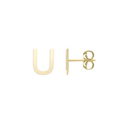 Initial Stud Earrings Letter “U” in 14K Yellow Gold