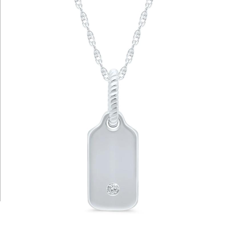 Diamond Accent Tag Pendant in 10K White Gold – Image 1 of 3
