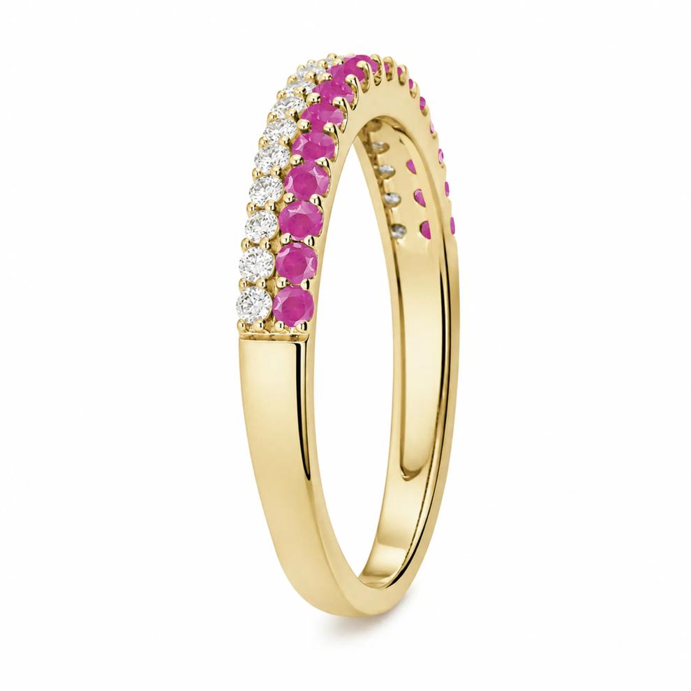 Ruby &amp; Diamond Double Row Ring in 10K Yellow Gold (1/5 ct. tw.) – Image 2 of 4