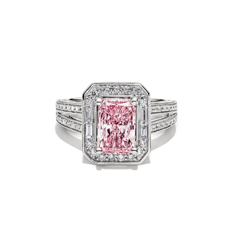 Rose Pink and White Lab Grown Diamond Ring in 14K White and Yellow Gold &#40;3 ct. tw.&#41; – Image 1 of 4