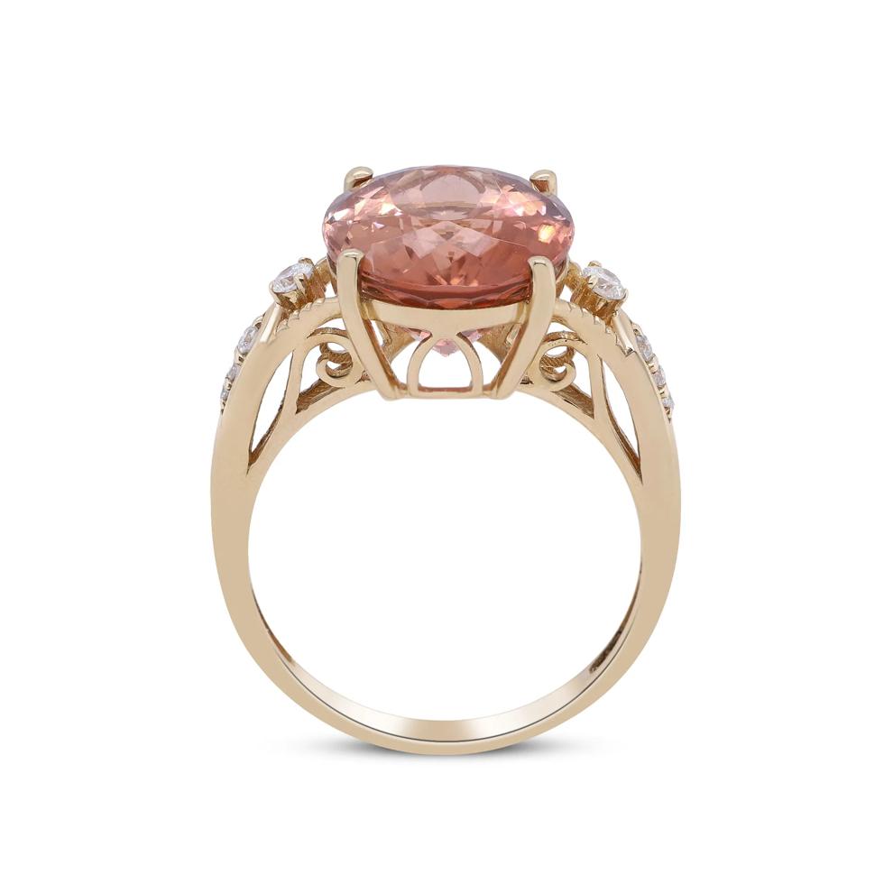 Oval Pink Tourmaline &amp; Round Diamond Ring in 14K Yellow Gold (1/8 ct. tw.) – Image 2 of 5