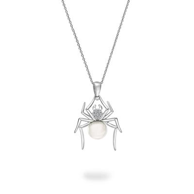 Freshwater Cultured Pearl & Diamond Accent Spider Pendant in Sterling Silver