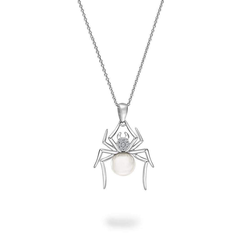 Freshwater Cultured Pearl &amp; Diamond Accent Spider Pendant in Sterling Silver – Image 1 of 4