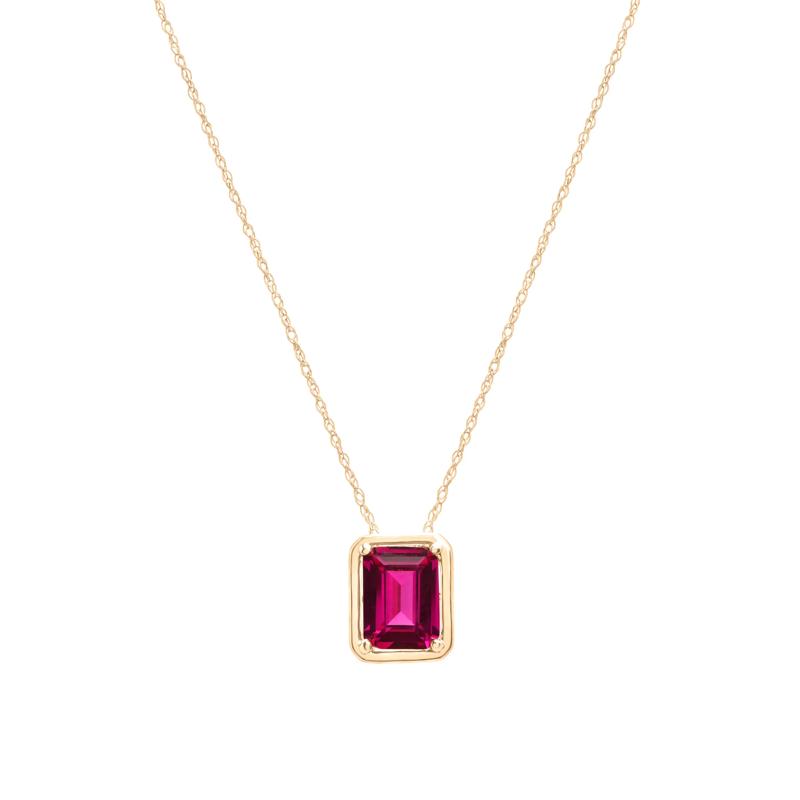 Lab-Created Ruby Octagon Faux-Bezel Pendant in 10K Yellow Gold – Image 1 of 4