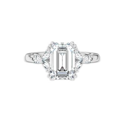 Lab Grown Diamond Emerald-Cut Center Engagement Ring in 14K White Gold (3 3/8 ct. tw.)