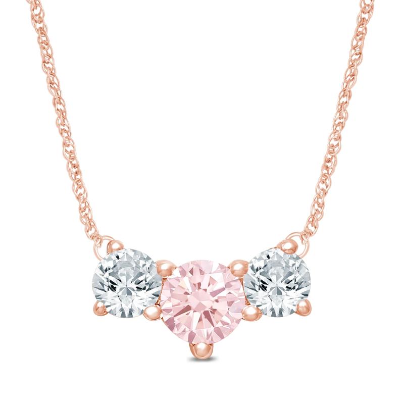 Lab Grown Diamond Pink and White Diamond Three-Stone Necklace in 14K Rose Gold (1/2 ct. tw.) – Image 1 of 3