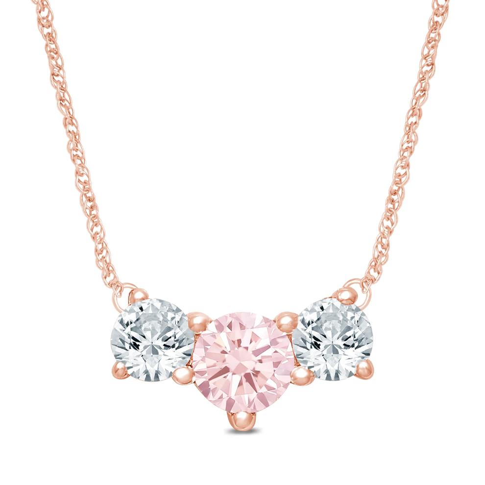 Lab Grown Diamond Pink and White Diamond Three-Stone Necklace in 14K Rose Gold (1/2 ct. tw.) – Image 1 of 3