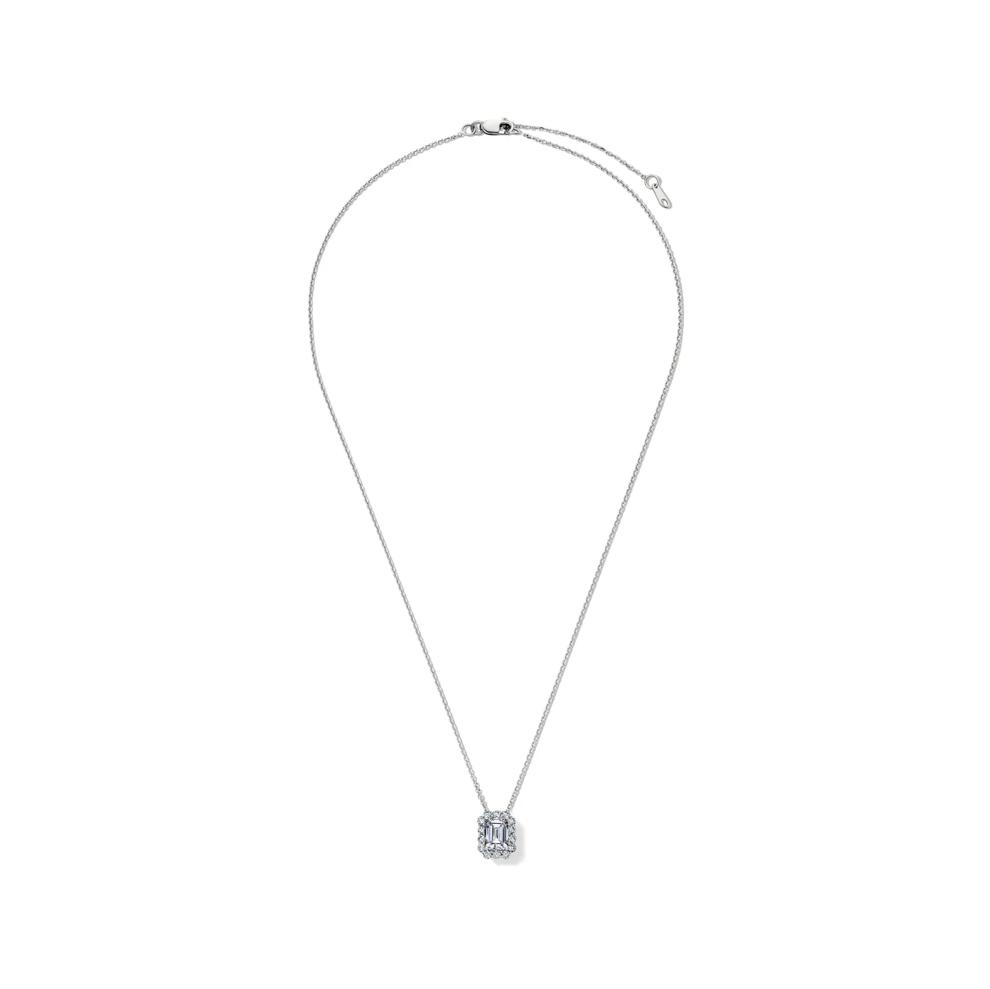 Lab Grown Emerald-Cut Diamond Halo Pendant in 10K White Gold (2 ct. tw.) – Image 3 of 4