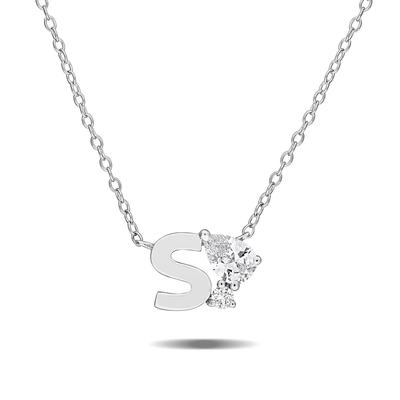 Lab-Created White Sapphire S Initial Pendant Necklace in Sterling Silver