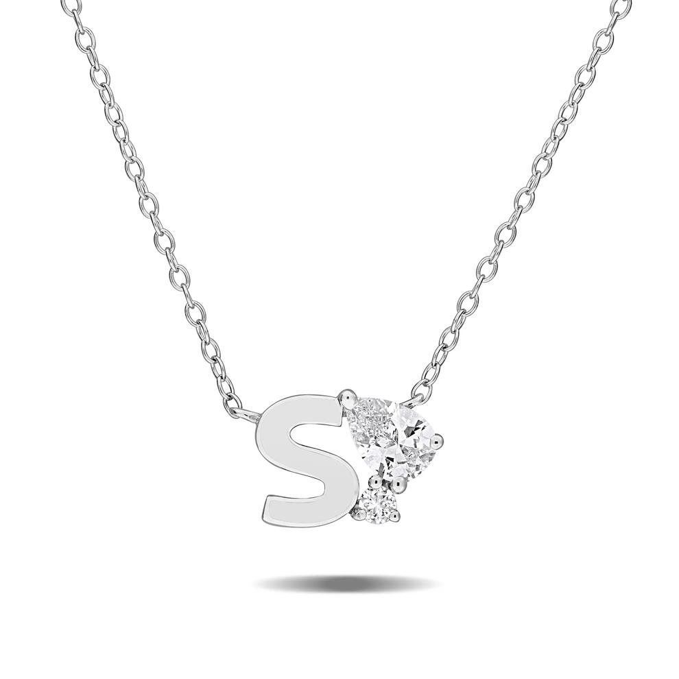 Lab-Created White Sapphire S Initial Pendant Necklace in Sterling Silver – Image 1 of 4