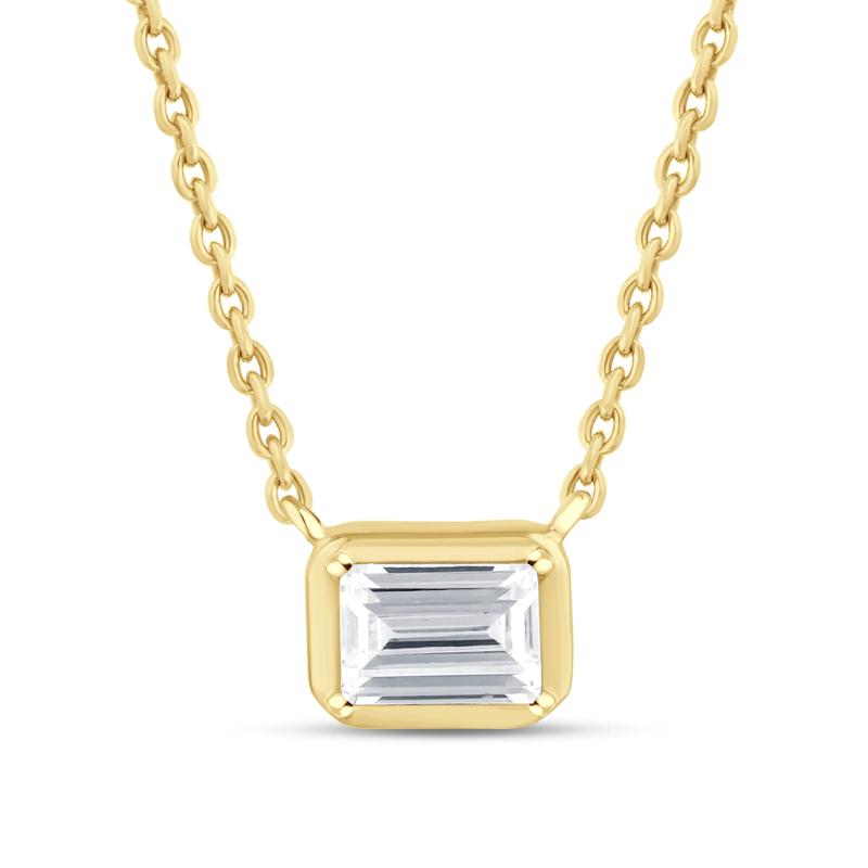 Lab Grown Diamond Emerald-Cut Bezel Pendant in 14K Yellow Gold &#40;1/3 ct. tw.&#41; – Image 1 of 3