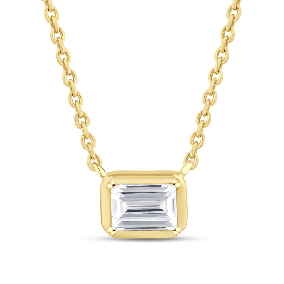 Lab Grown Diamond Emerald-Cut Bezel Pendant in 14K Yellow Gold (1/3 ct. tw.) – Image 1 of 3