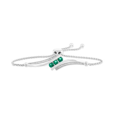 Lab-Created Emerald & Lab-Created White Sapphire Three-Stone Bolo Bracelet in Sterling Silver