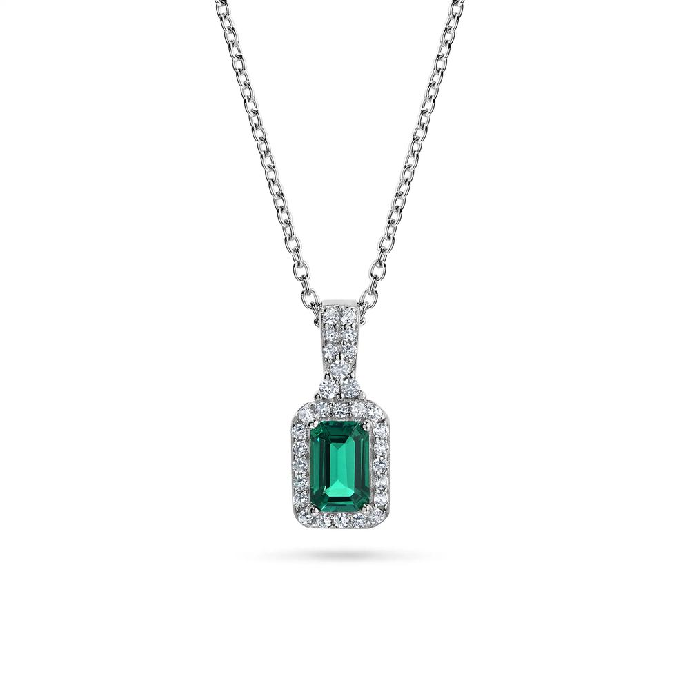 Lab-Created Emerald &amp; Lab-Created White Sapphire Halo Ring, Earrings, &amp; Pendant Boxed Set in Sterling Silver – Image 3 of 4