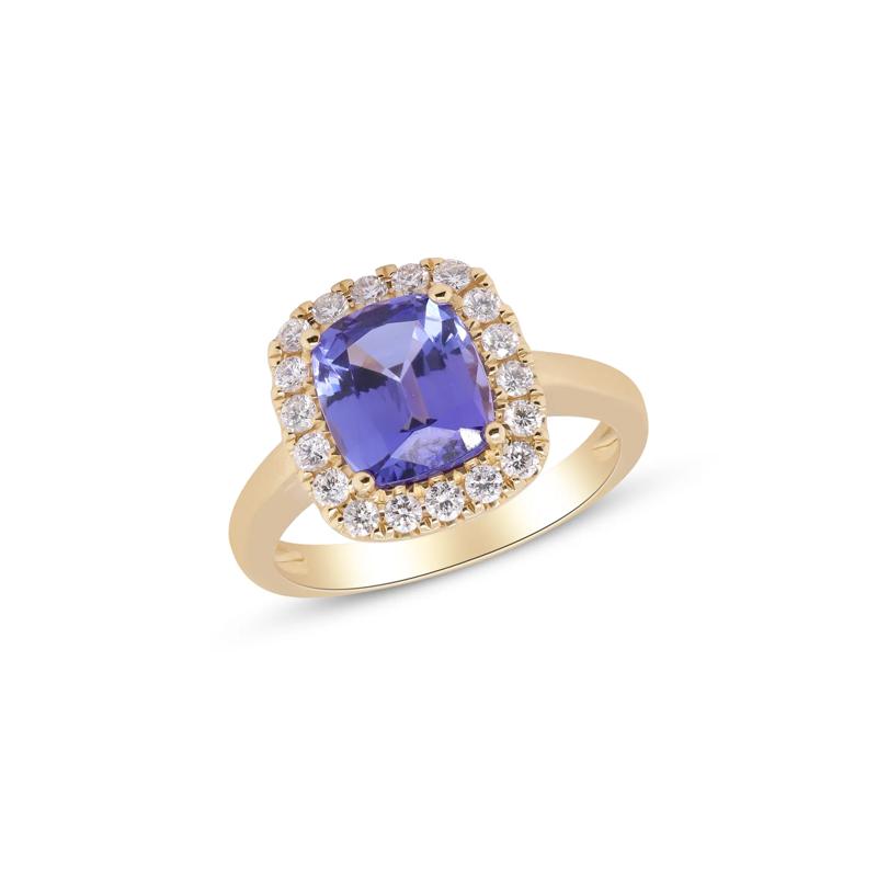 Tanzanite and Diamond Cushion Halo Ring in 18K Yellow Gold &#40;3/8 ct. tw.&#41; – Image 4 of 4