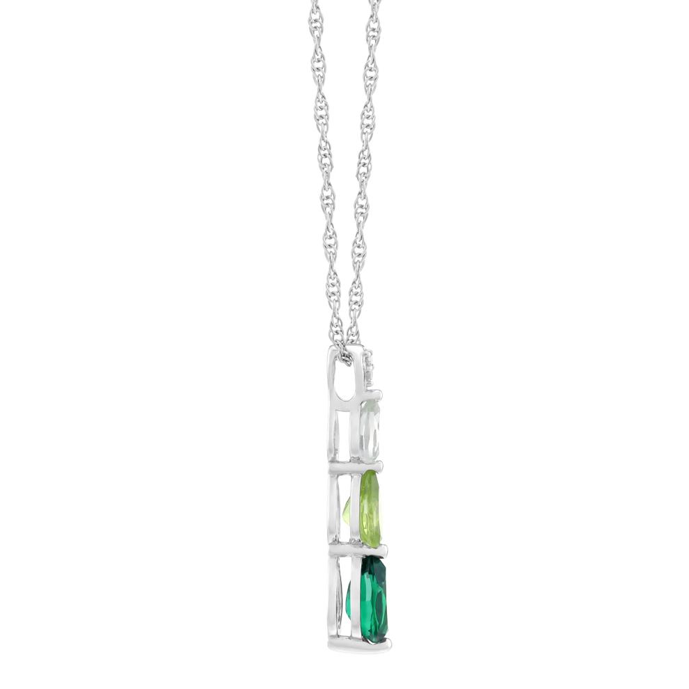 Three-Stone Lab-Created Emerald, Peridot, Quartz and Diamond Accent Pendant in Sterling Silver – Image 2 of 3