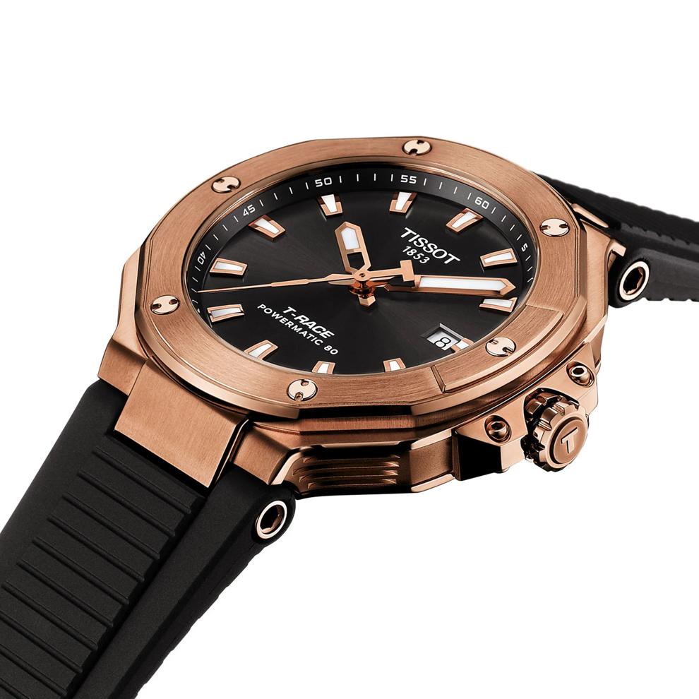 Men's T-Race Powermatic 80 Watch in Black Silicone and Rose Gold Tone Stainless Steel, 41MM – Image 3 of 6