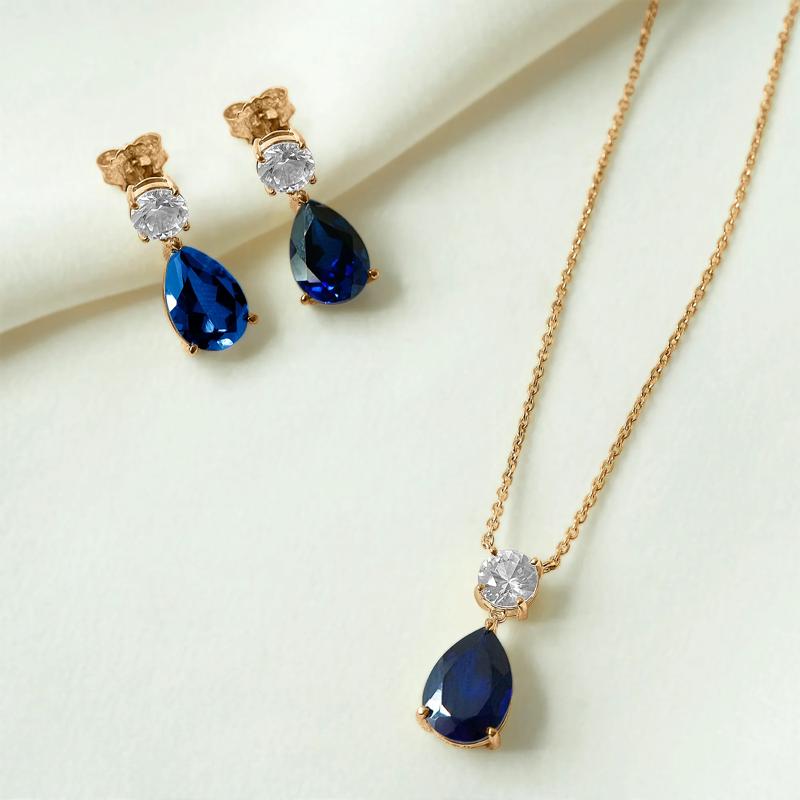 Lab-Created Blue and White Sapphire Drop Earrings in Vermeil – Image 2 of 3