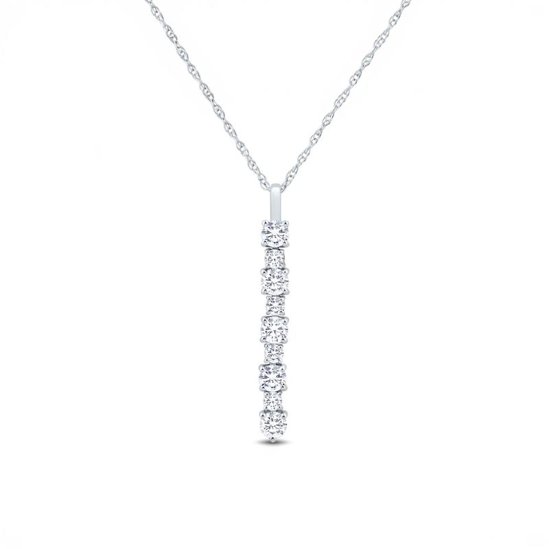Lab Grown Diamond Round Vertical Bar Pendant in 10K White Gold (1 ct. tw.) – Image 1 of 3