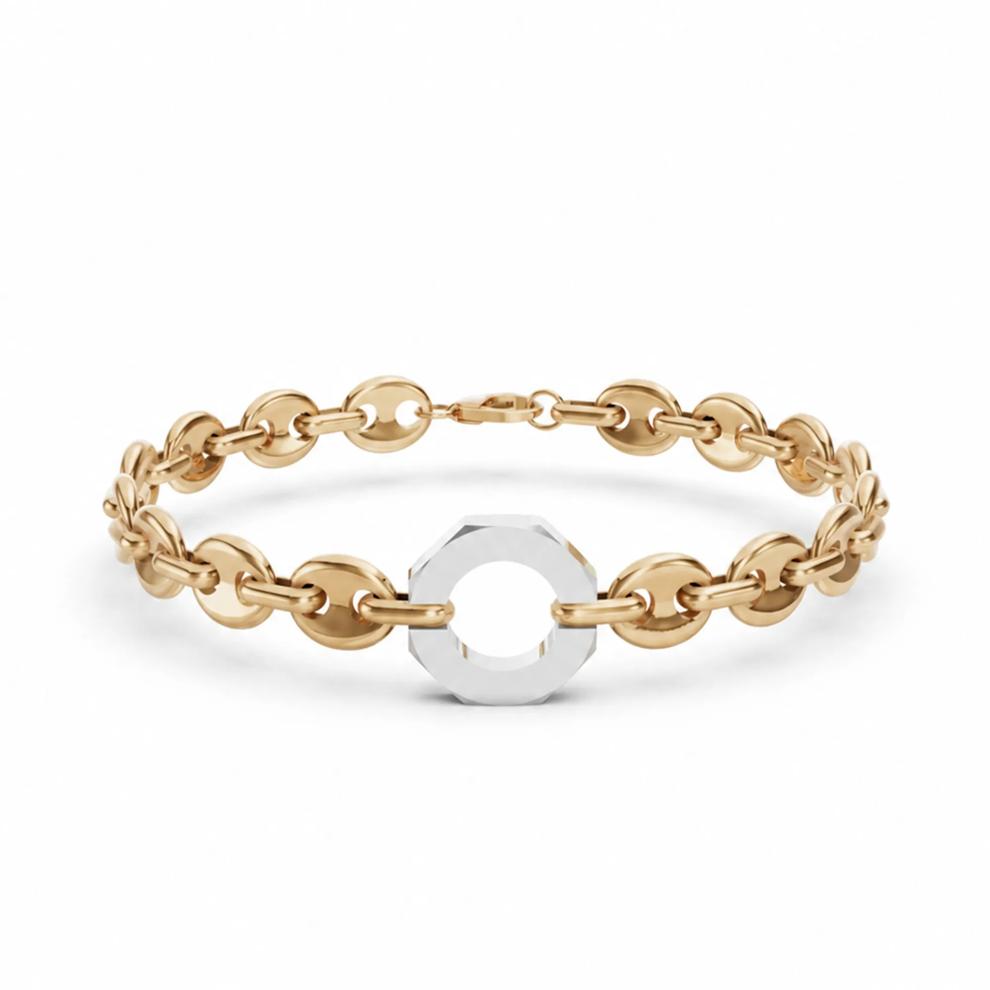Men's Two-Tone Hex Nut Marine Link Bracelet in 18K Gold Vermeil, 8.5" – Image 1 of 2
