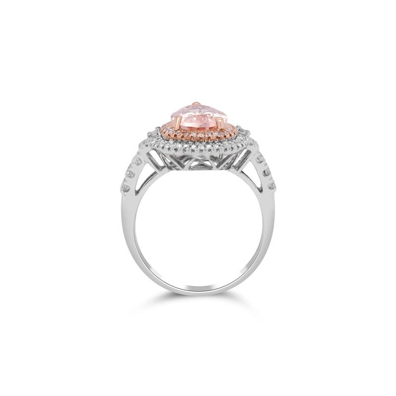 Pear-Shaped Morganite and Diamond Halo Ring in 14K White and Rose Gold &#40;1/2 ct. tw.&#41; – Image 3 of 4