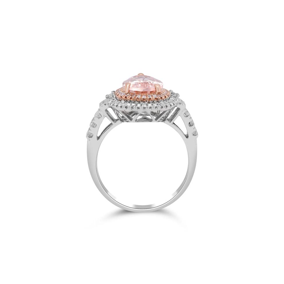 Pear-Shaped Morganite and Diamond Halo Ring in 14K White and Rose Gold (1/2 ct. tw.) – Image 3 of 4