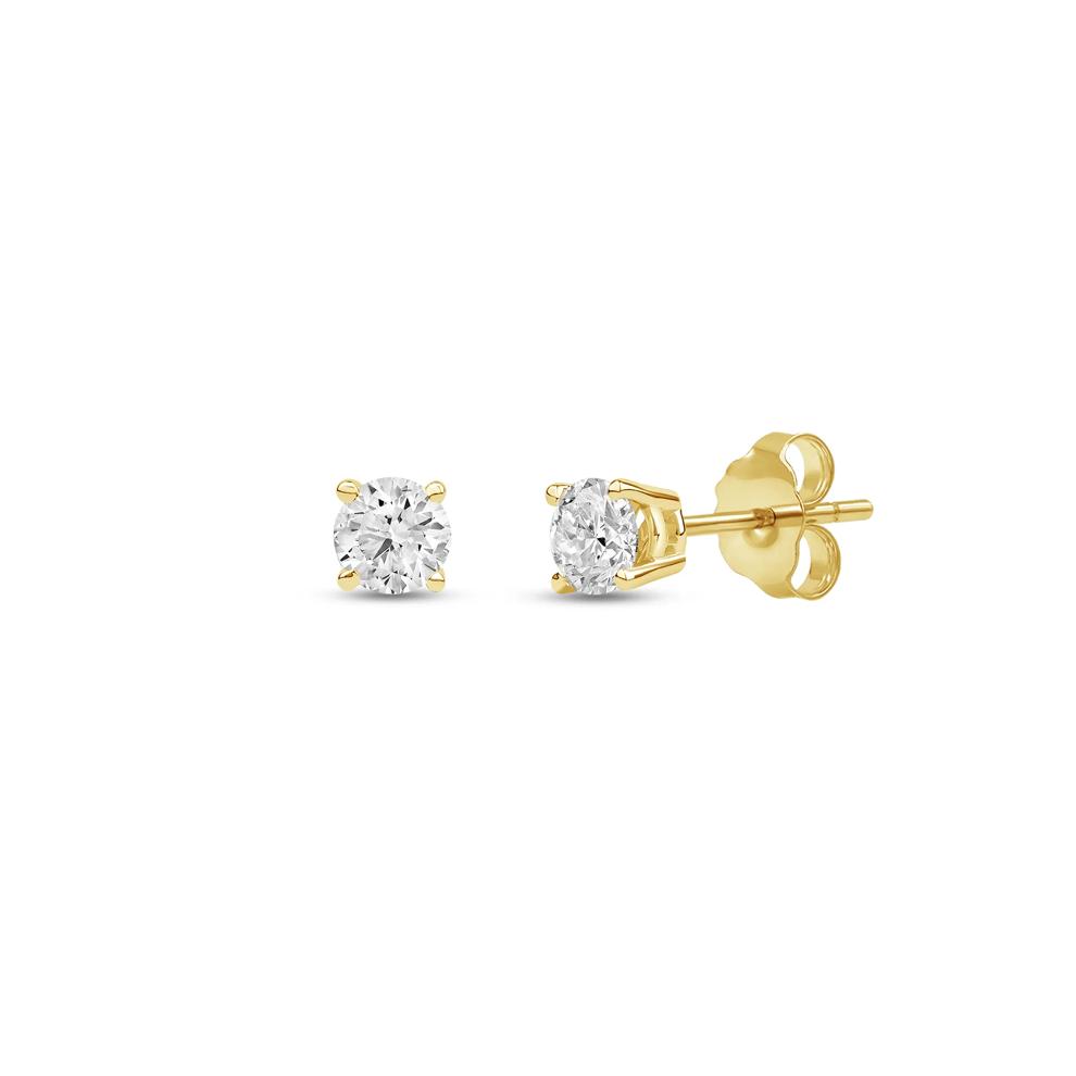 Lab Grown Diamond Princess-Cut Solitaire Stud Earrings in 14K Yellow Gold (1/3 ct. tw.) – Image 1 of 3