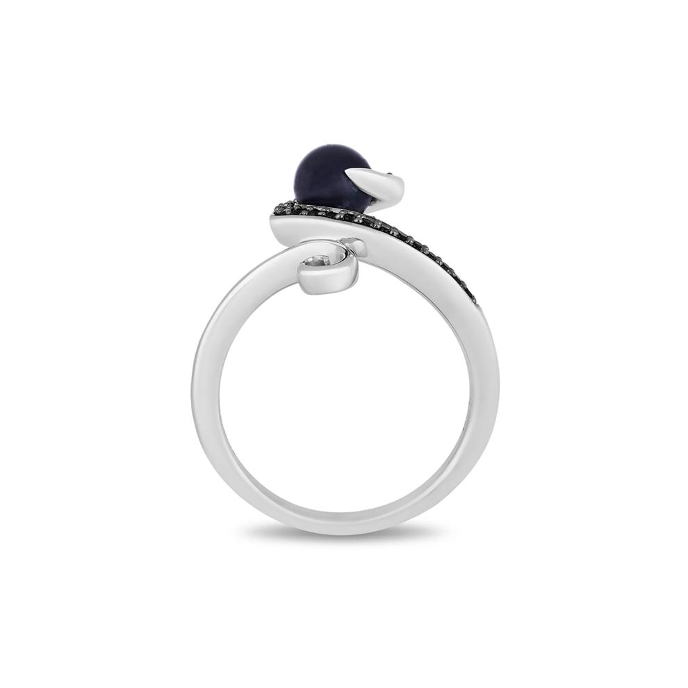 Ursula Black Diamond &amp; Pearl Ring in Black &amp; White Rhodium-Plated Sterling Silver (1/10 ct. tw.) – Image 2 of 4