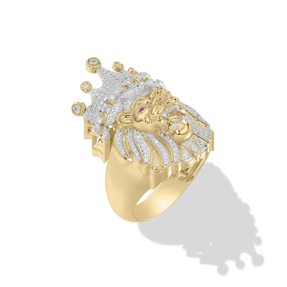 Men's Lab-Created Ruby &amp; Diamond Lion's Head Ring in 10K Yellow Gold (1/2 ct. tw.) – Image 4 of 4