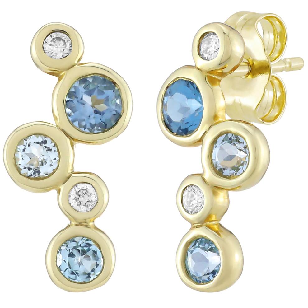 Blue Topaz and Diamond Bezel Drop Earrings in 10K Yellow Gold – Image 1 of 1