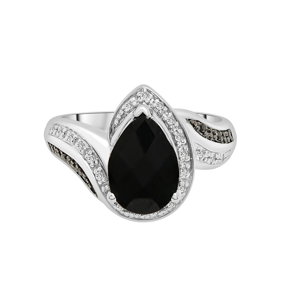 Pear-Shaped Onyx Ring with Black and White Diamonds in Sterling Silver (1/10 ct. tw.) – Image 1 of 1