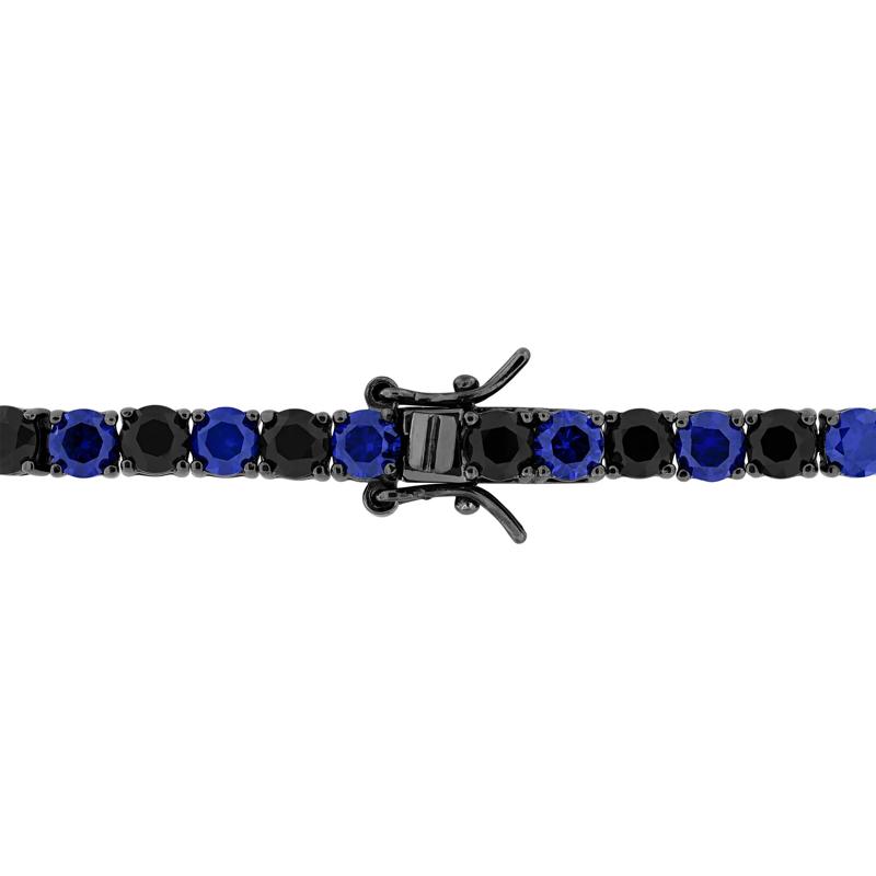 Lab-Created Black &amp; Lab-Created Blue Sapphire Bracelet in Sterling Silver – Image 2 of 5