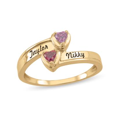 Personalized Engravable Gemstone Heart Bypass Ring
